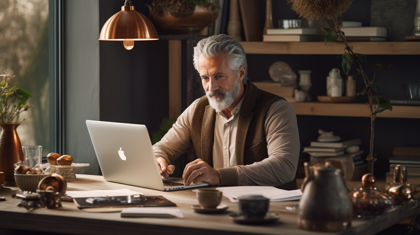 Solopreneur van middelbare leeftijd met laptop